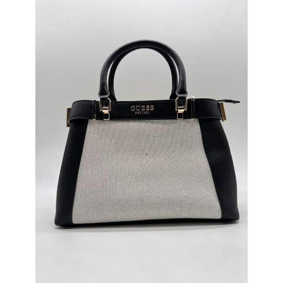 GUESS Anadela canvas medium satchel crossbody bag - Black/Cream (No charms) - Picture 2 of 6